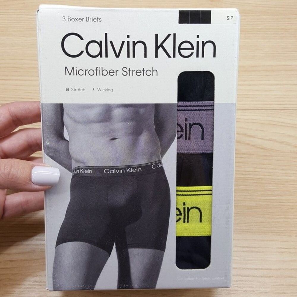 CALVIN KLEIN Boxer Briefs Mens Small Black 3-Pack Microfiber Stretch Logo